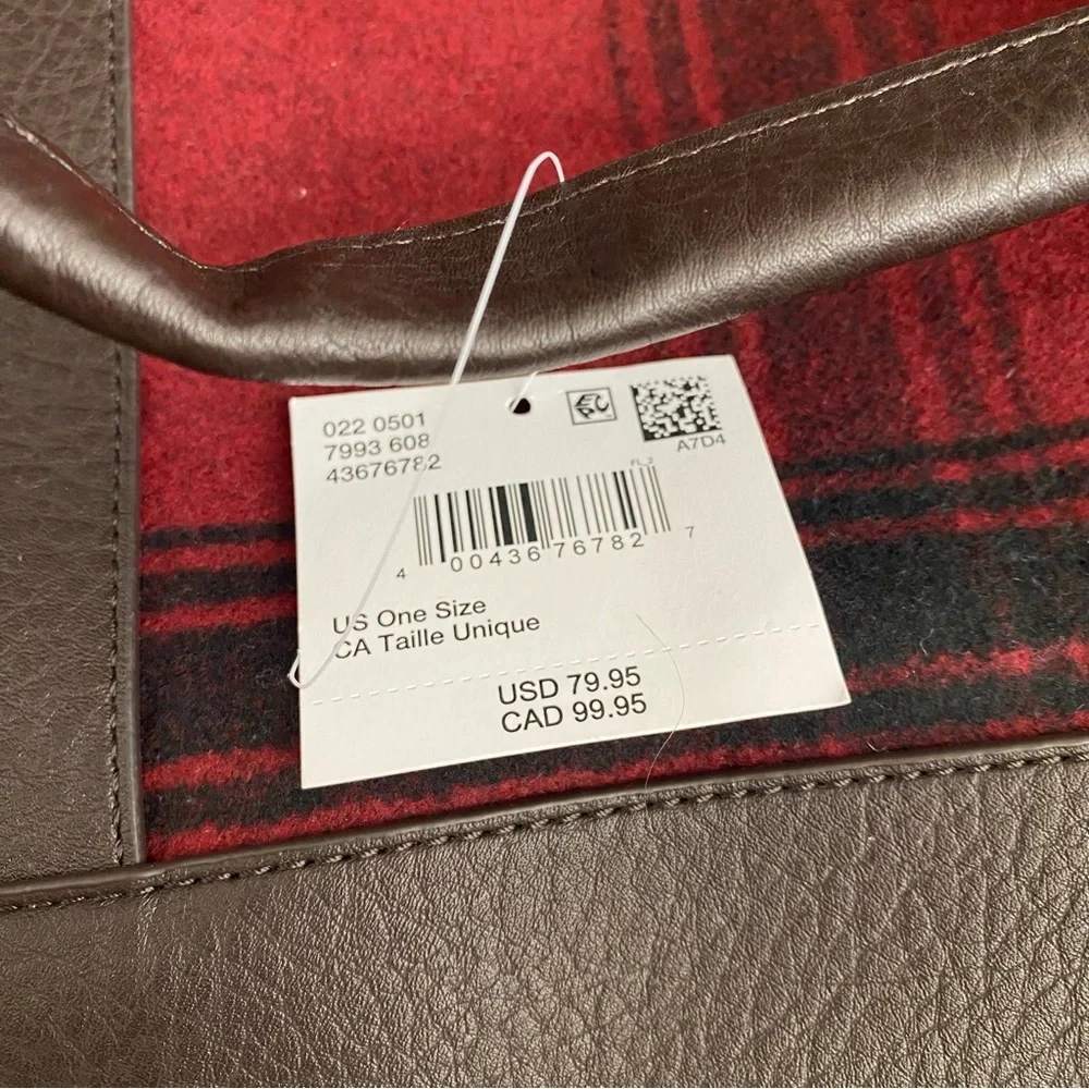 American Eagle Outfitters Red Plaid Duffel Tote with Brown Trim new